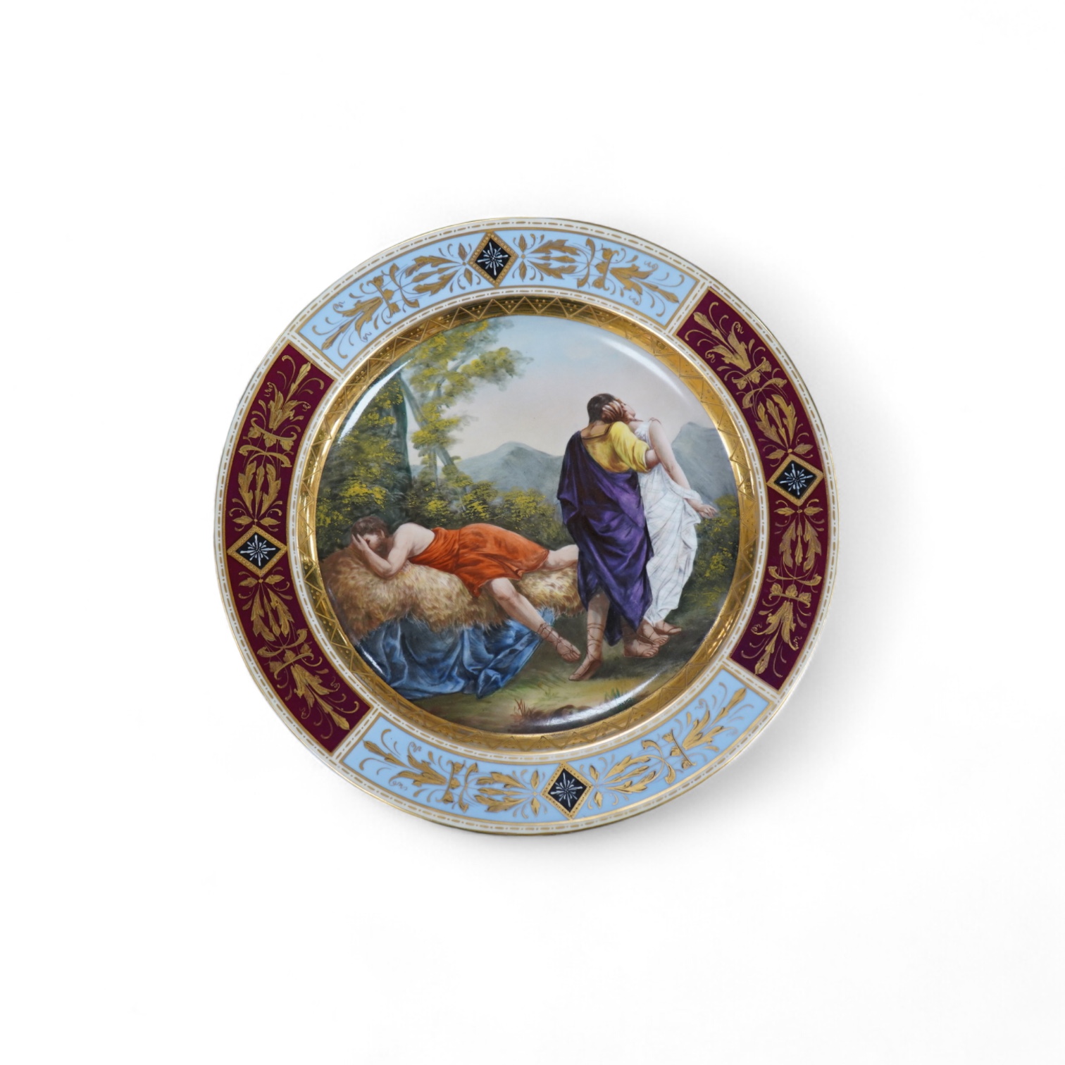 A Vienna style hand painted porcelain dish, ‘’Ubergabe der Briseis’’, Note: 